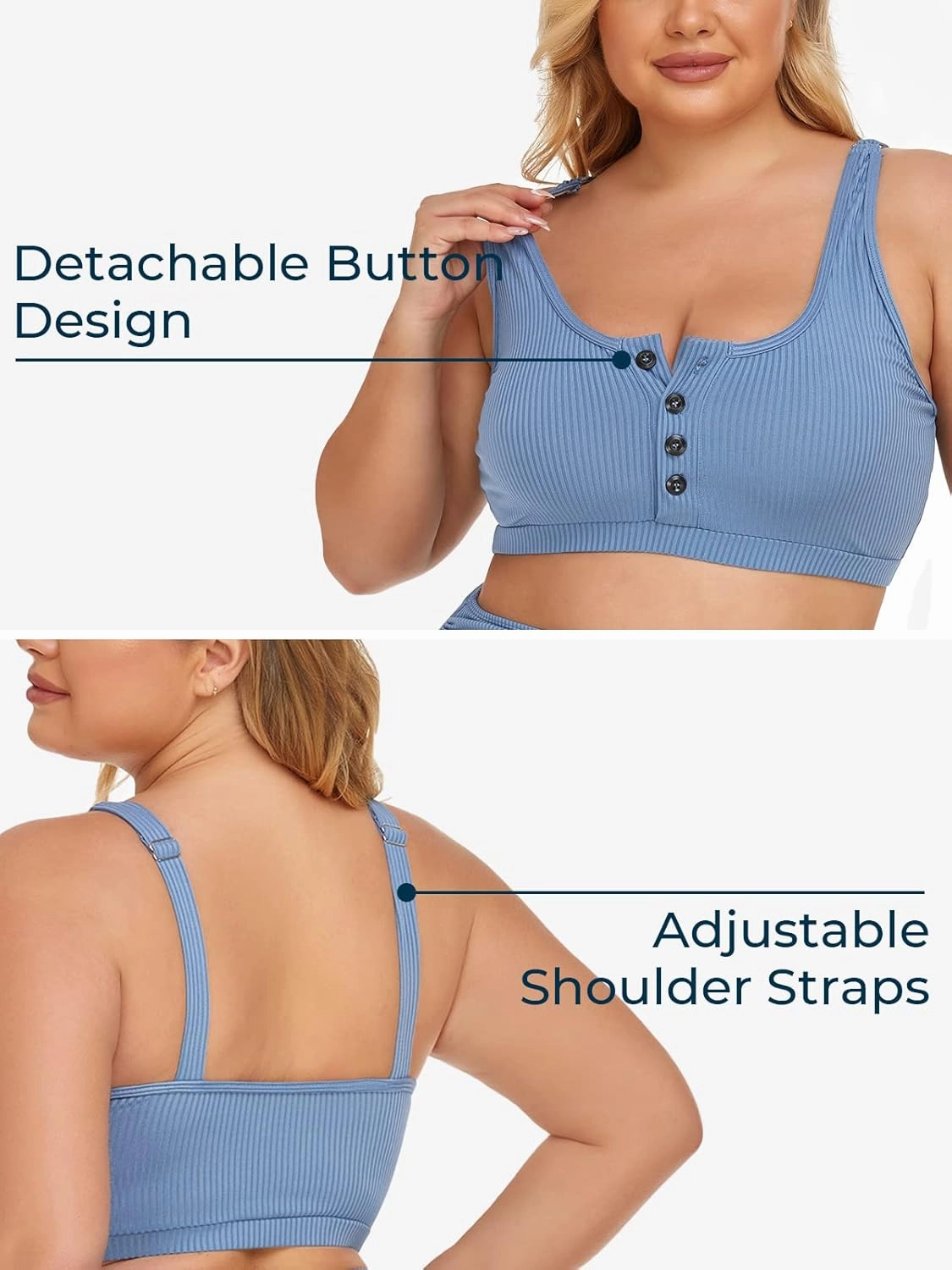 Summer Mae Plus Size Women Ribbed Bikini Set Two Piece High Waist Swimsuit Scoop Top Tummy Control Bathing Suit Swimwear