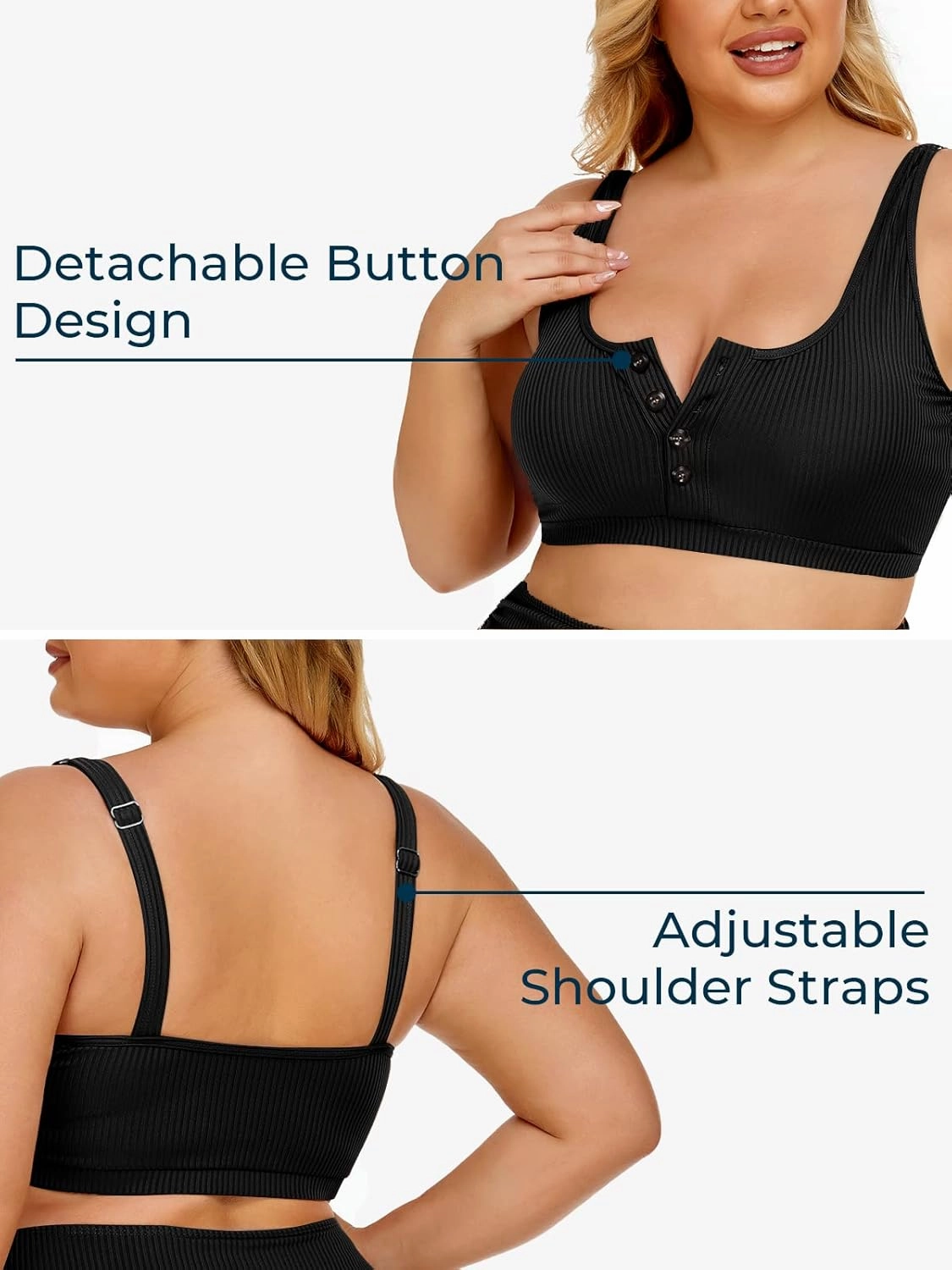 Summer Mae Plus Size Women Ribbed Bikini Set Two Piece High Waist Swimsuit Scoop Top Tummy Control Bathing Suit Swimwear