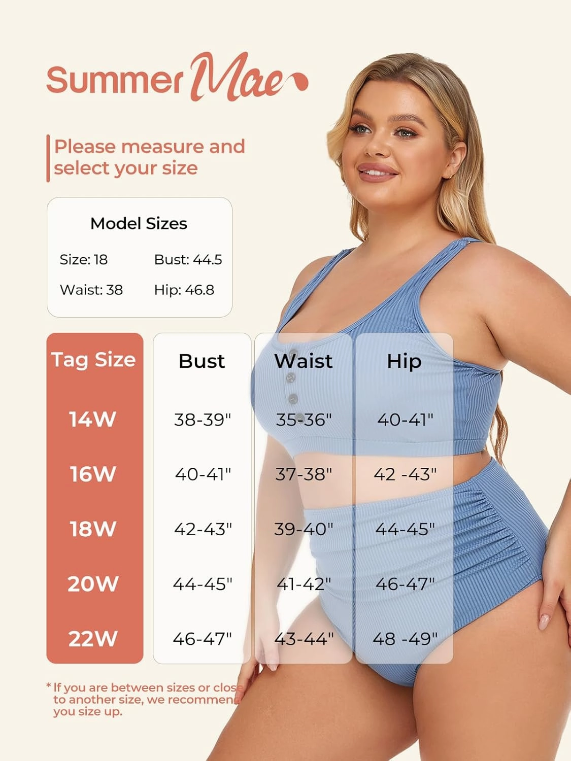 Summer Mae Plus Size Women Ribbed Bikini Set Two Piece High Waist Swimsuit Scoop Top Tummy Control Bathing Suit Swimwear