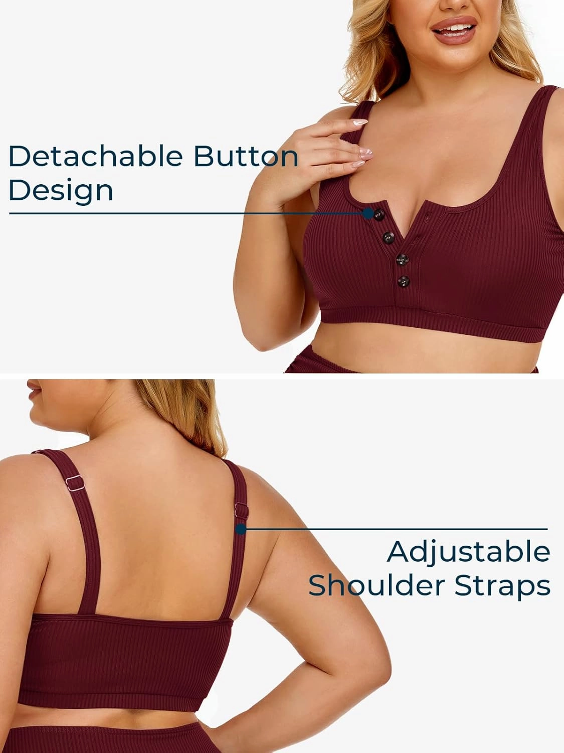 Summer Mae Plus Size Women Ribbed Bikini Set Two Piece High Waist Swimsuit Scoop Top Tummy Control Bathing Suit Swimwear