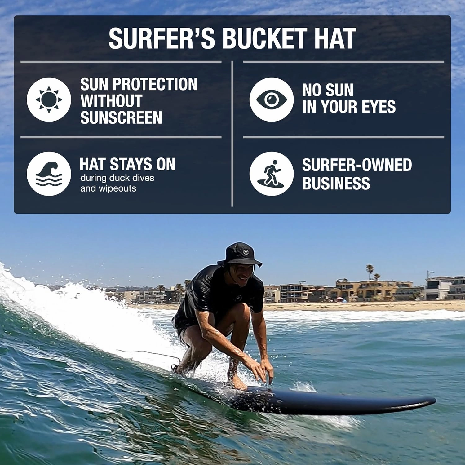 Surf Bucket Hat with Chin Straps for Surfing, SUP, and Watersports