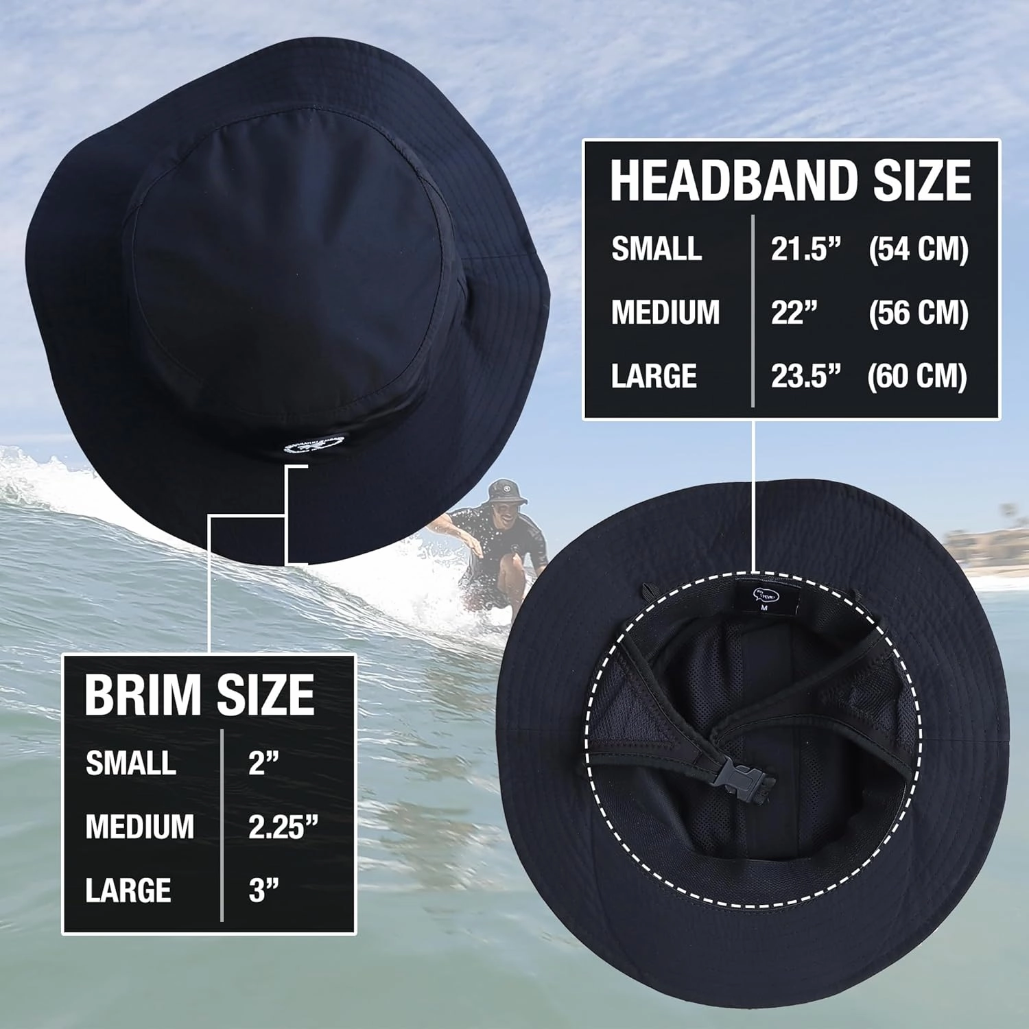 Surf Bucket Hat with Chin Straps for Surfing, SUP, and Watersports