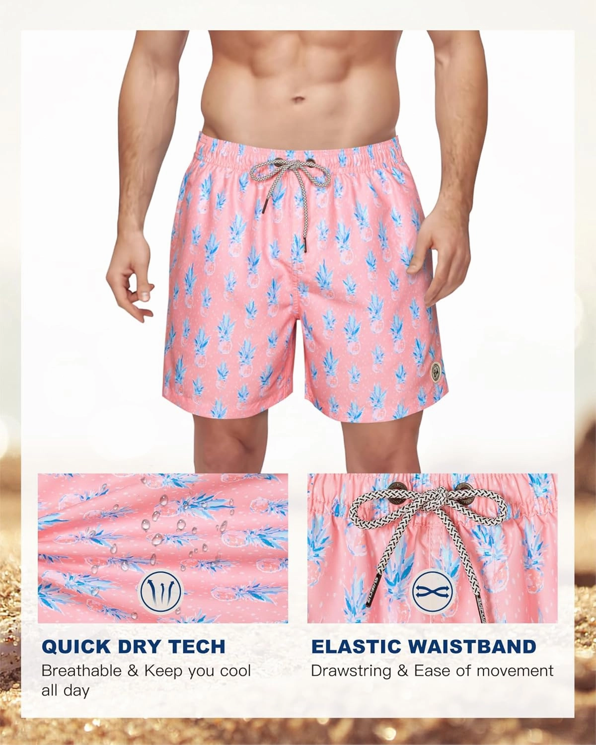 SURF CUZ Mens Swim Trunks 5 Inch Swim Shorts Quick Dry Bathing Suits for Men Beach Shorts Mesh Lining Swimming Trunks