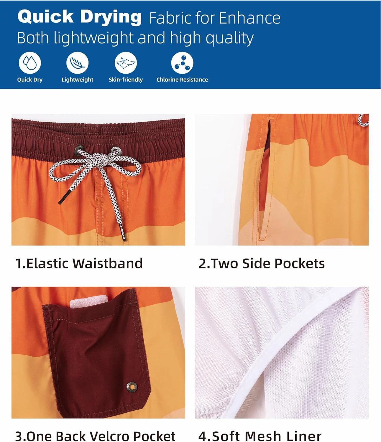 SURF CUZ Mens Swim Trunks 7" Swimming Trunks with Mesh Liner Quick Dry Swim Shorts for Men Swimwear Bathing Suits Pockets