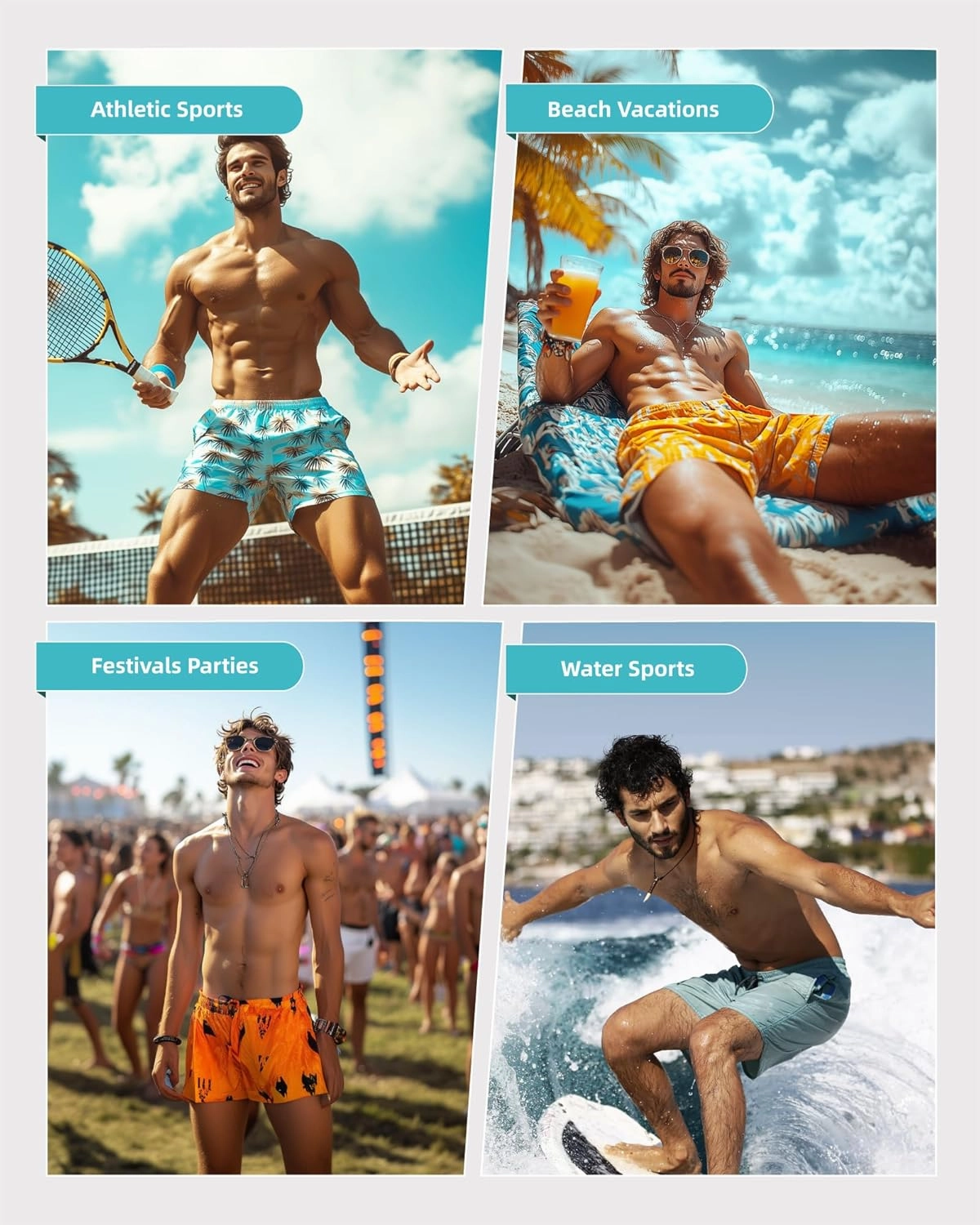 SURF CUZ Mens Swim Trunks with Compression Liner Quick Dry Swim Shorts Swimming Trunks 2 in 1 Bathing Suit Zipper Pockets