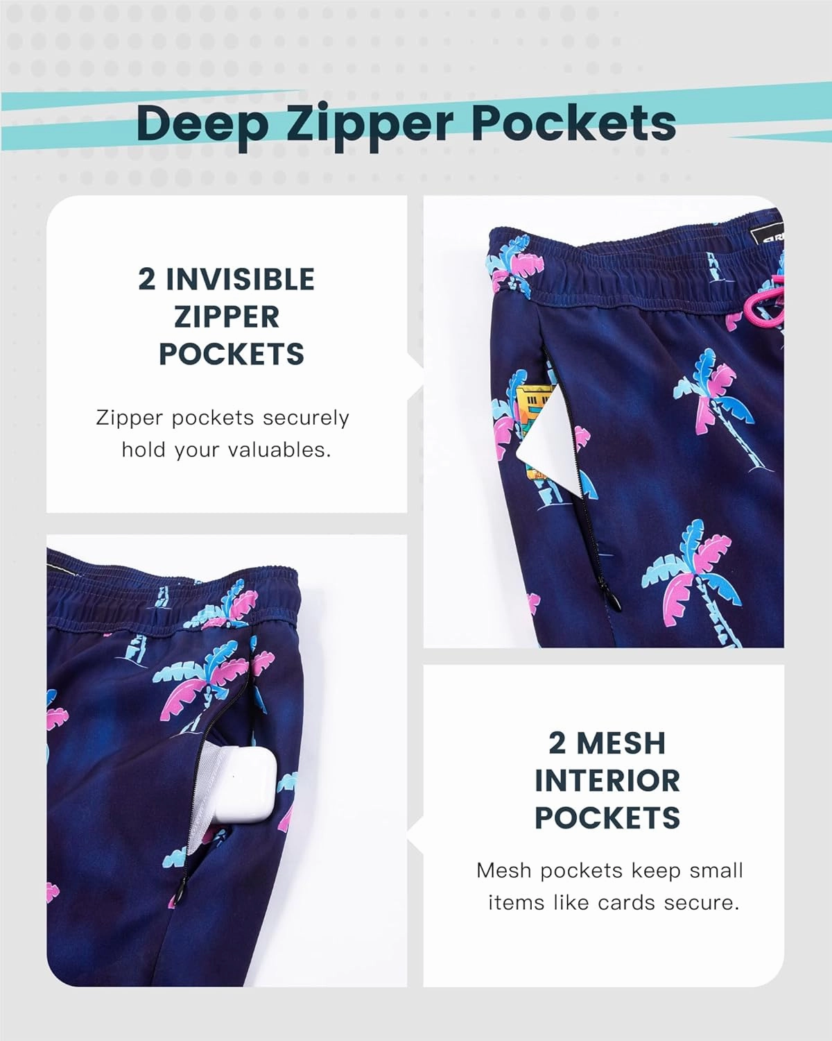 SURF CUZ Mens Swim Trunks with Compression Liner Quick Dry Swim Shorts Swimming Trunks 2 in 1 Bathing Suit Zipper Pockets