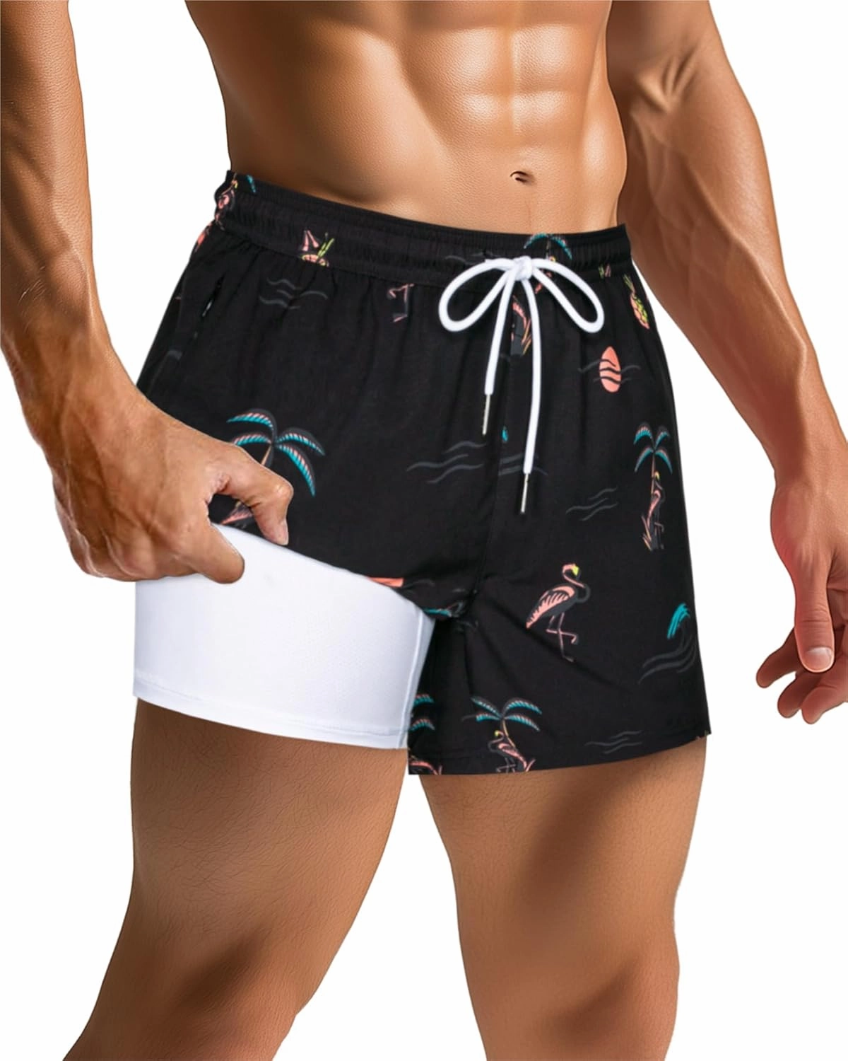 SURF CUZ Mens Swim Trunks with Compression Liner Quick Dry Swim Shorts Swimming Trunks 2 in 1 Bathing Suit Zipper Pockets
