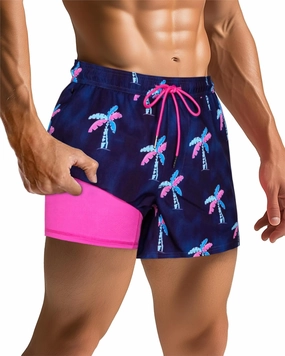 SURF CUZ Mens Swim Trunks with Compression Liner Quick Dry Swim Shorts Swimming Trunks 2 in 1 Bathing Suit Zipper Pockets