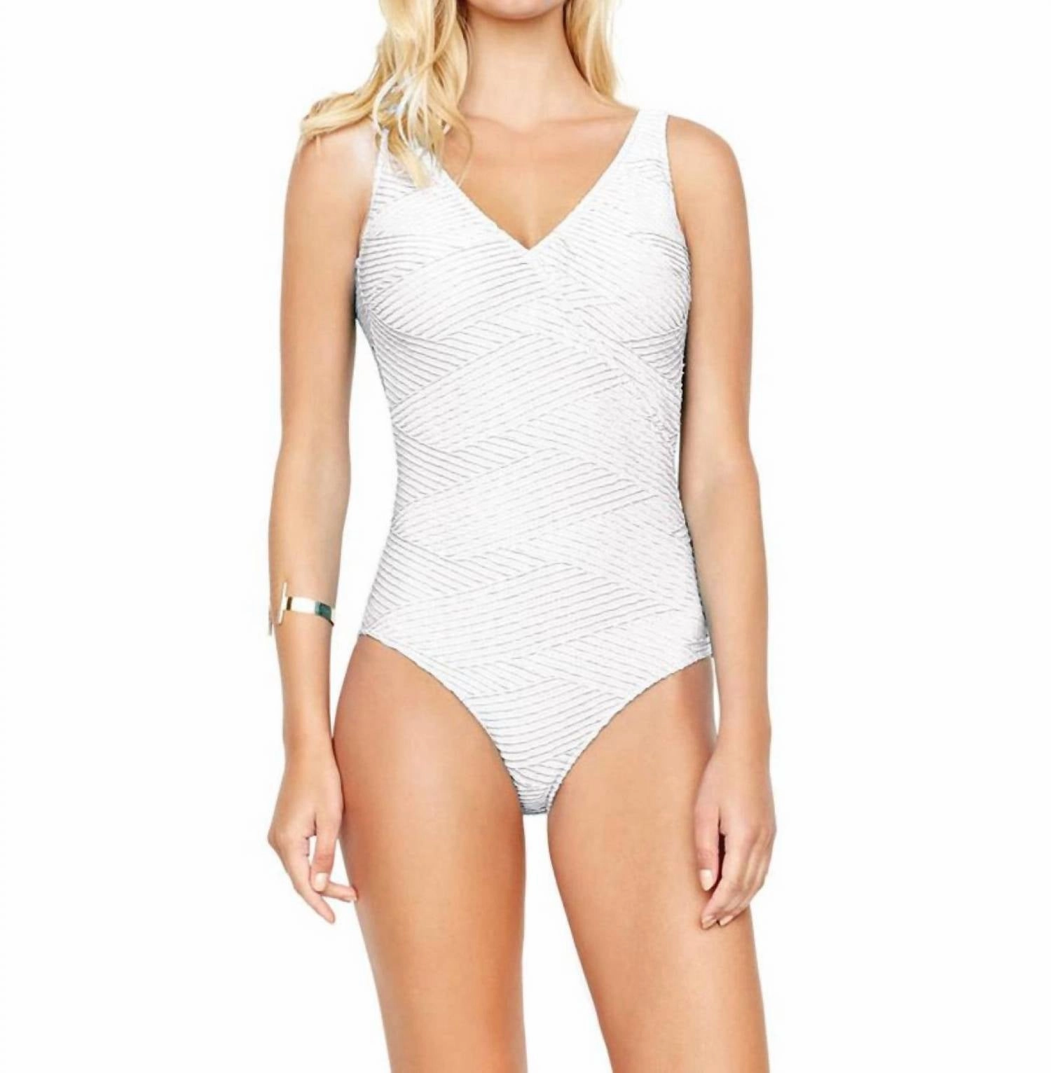 Surplice High Back One Piece Swimsuit In Essence White