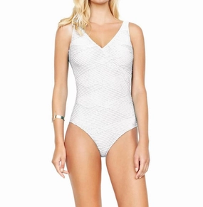 Surplice High Back One Piece Swimsuit In Essence White