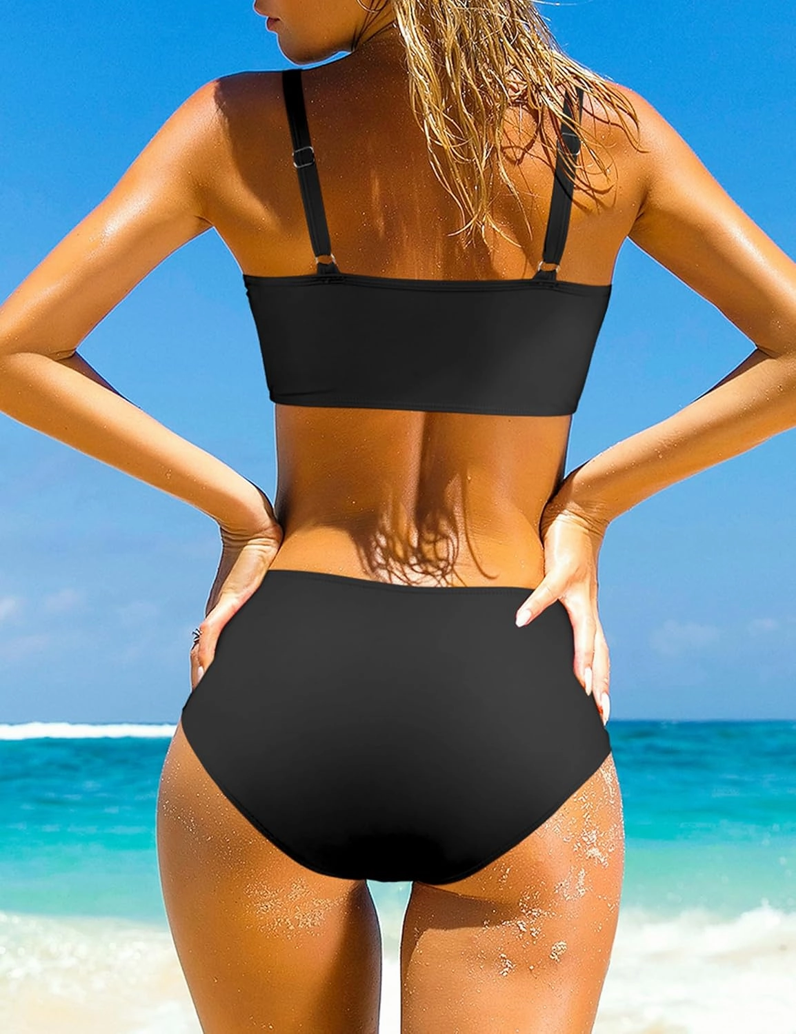 SUUKSESS Women High Waisted Bikini Sets Sexy Mesh High Neck Swimsuit 2 Piece