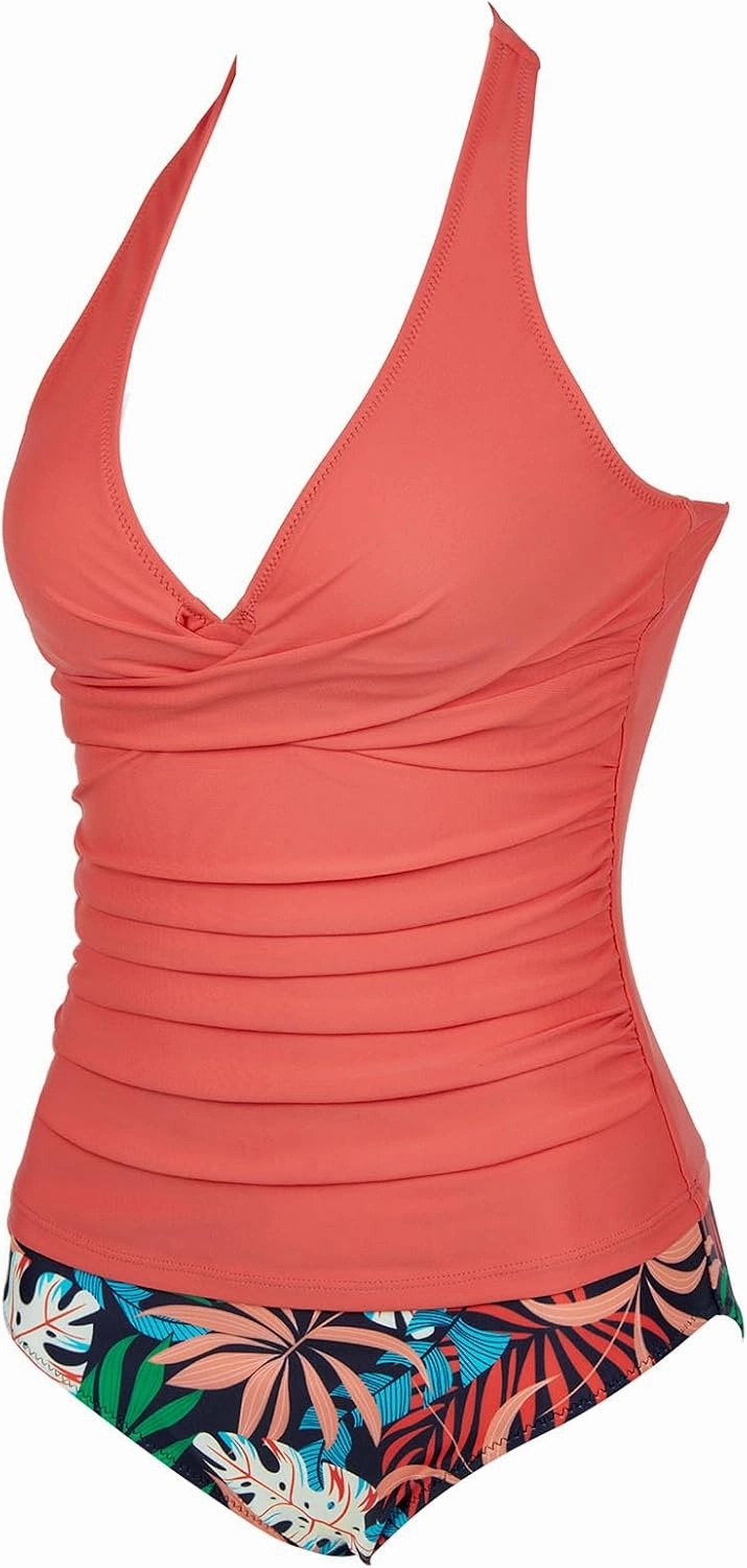 SUUKSESS Women Sexy Halter Tankini Bathing Suit Slimming Tummy Control Swimsuit