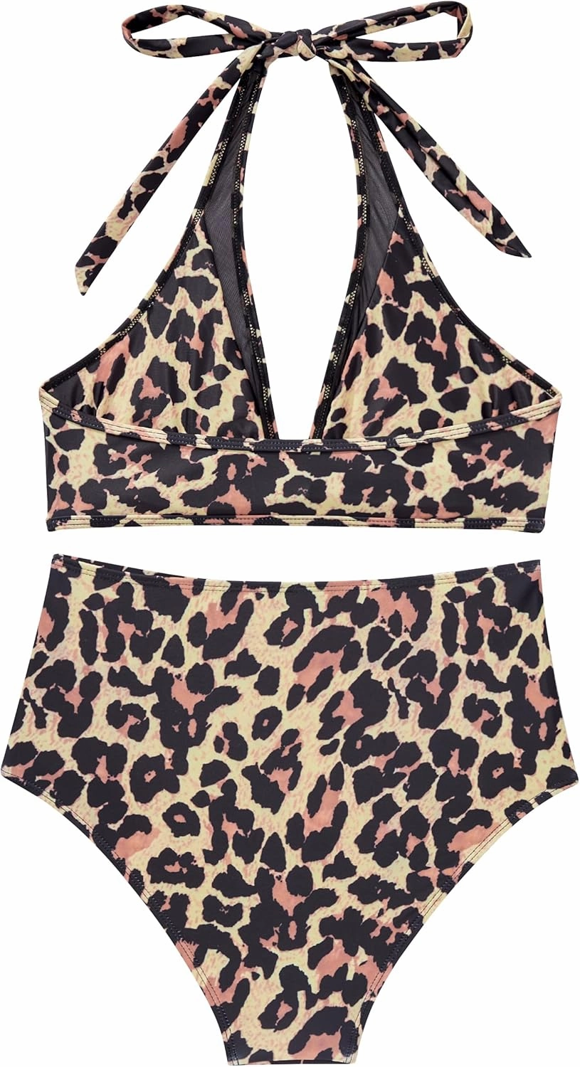 SUUKSESS Women Sexy High Waist Bikini Sets Mesh Tummy Control 2 Piece Swimsuits
