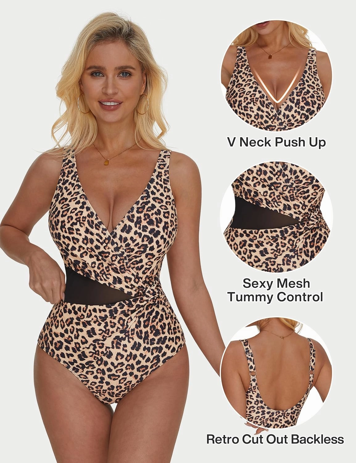SUUKSESS Women Sexy Mesh Tummy Control One Piece Swimsuit Push Up Bathing Suit
