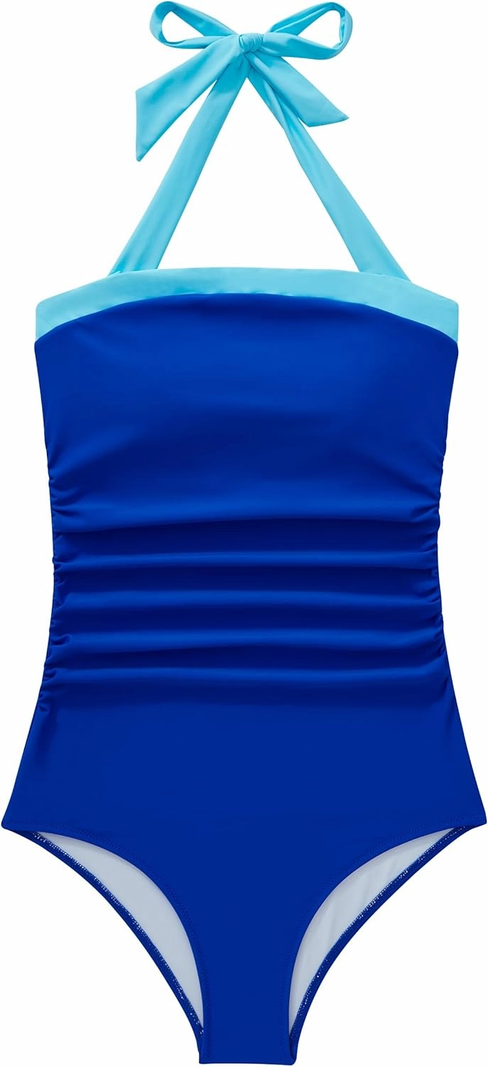 SUUKSESS Women Sexy Tummy Control One Piece Swimsuit Halter Retro Bathing Suit