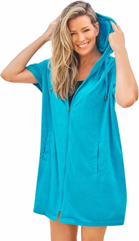 Swim 365 Women's Plus Size Hooded Terry Swim Cover Up