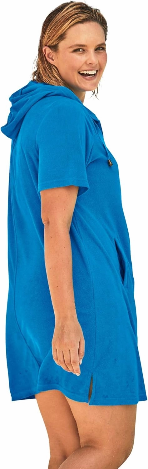 Swim 365 Women's Plus Size Hooded Terry Swim Cover Up