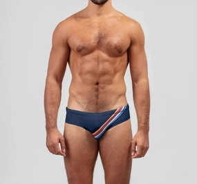 Swim Briefs Diagonal Stripes In Navy