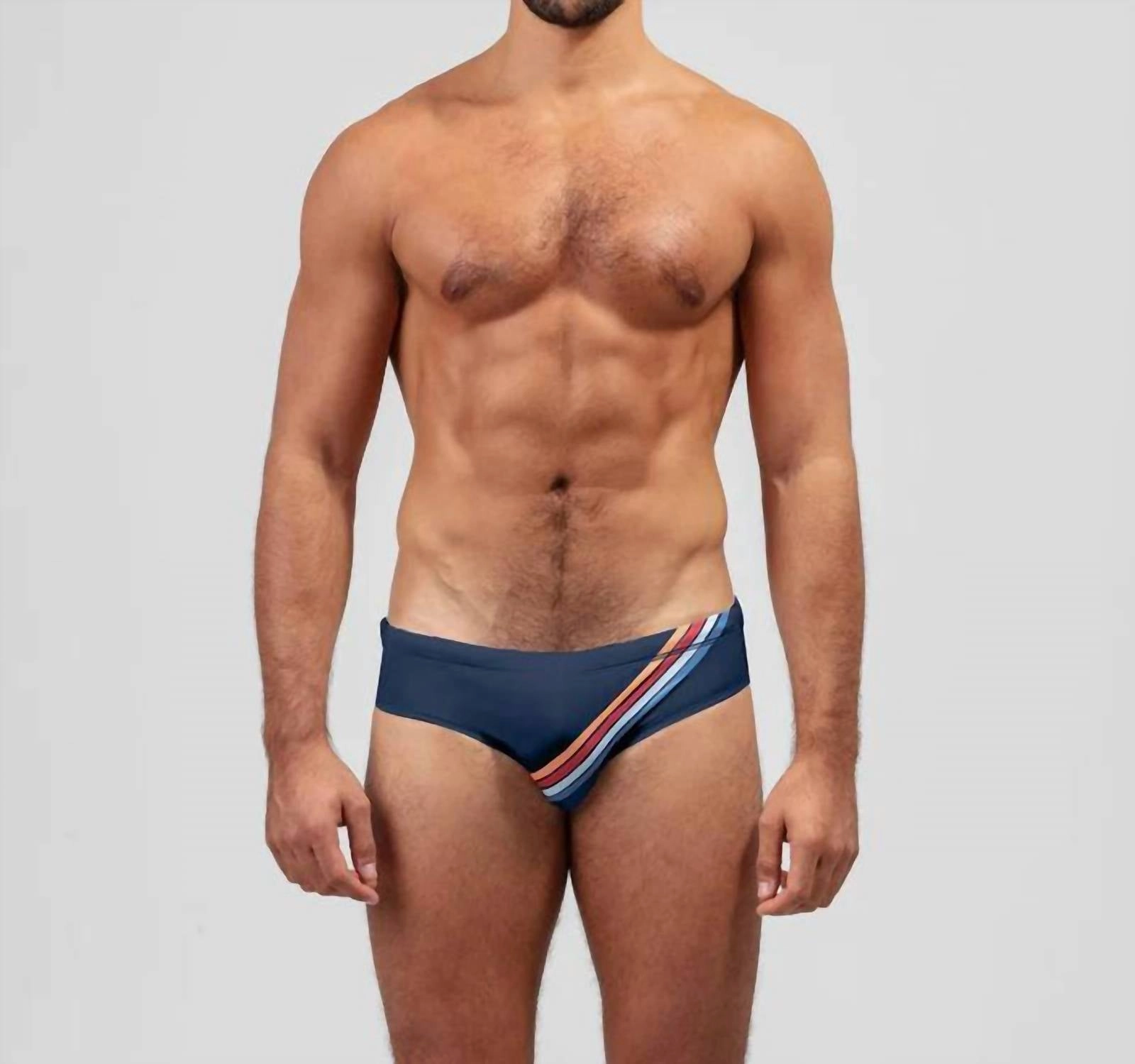Swim Briefs Diagonal Stripes In Navy