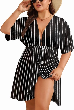 SWOMOG Plus Size Swimsuit Cover Up Women Chiffon Kimono Bikini Coverups Cardigan Open Front Summer Beachwear Swimwear