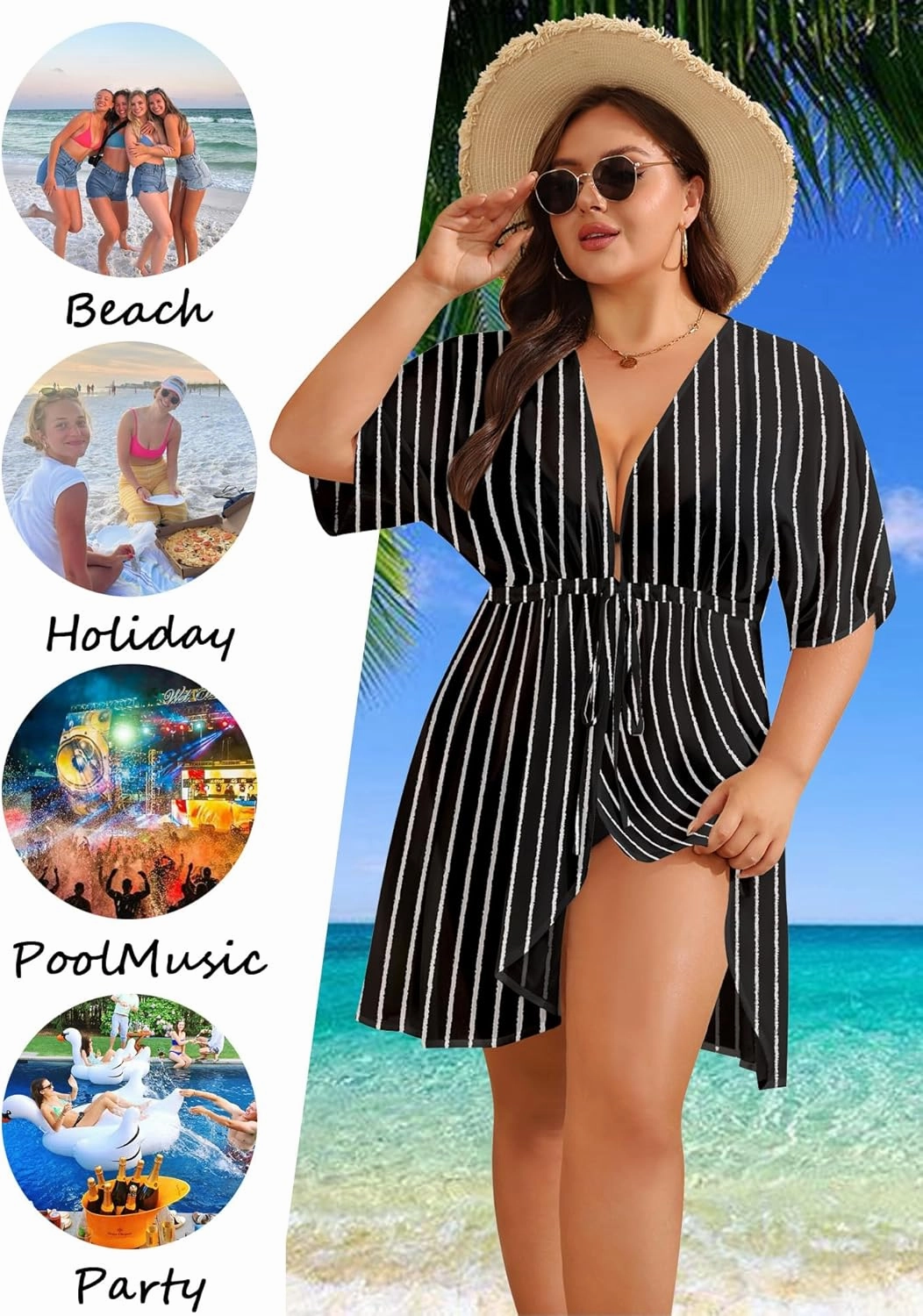 SWOMOG Plus Size Swimsuit Cover Up Women Chiffon Kimono Bikini Coverups Cardigan Open Front Summer Beachwear Swimwear