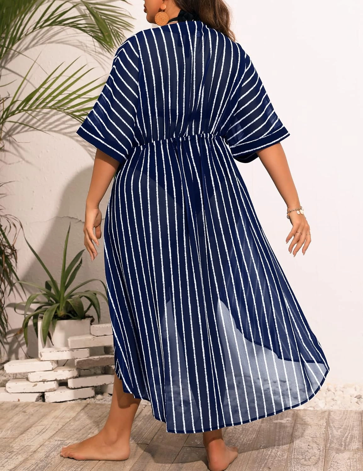 SWOMOG Women Cover Ups Plus Size Swimsuit Chiffon Kimono Long Cardigan Open Front Bathing Suit Summer Flowy Bikini Beachwear