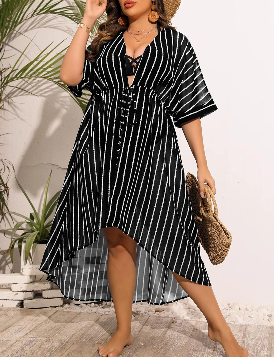 SWOMOG Women Cover Ups Plus Size Swimsuit Chiffon Kimono Long Cardigan Open Front Bathing Suit Summer Flowy Bikini Beachwear
