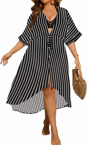 SWOMOG Women Cover Ups Plus Size Swimsuit Chiffon Kimono Long Cardigan Open Front Bathing Suit Summer Flowy Bikini Beachwear
