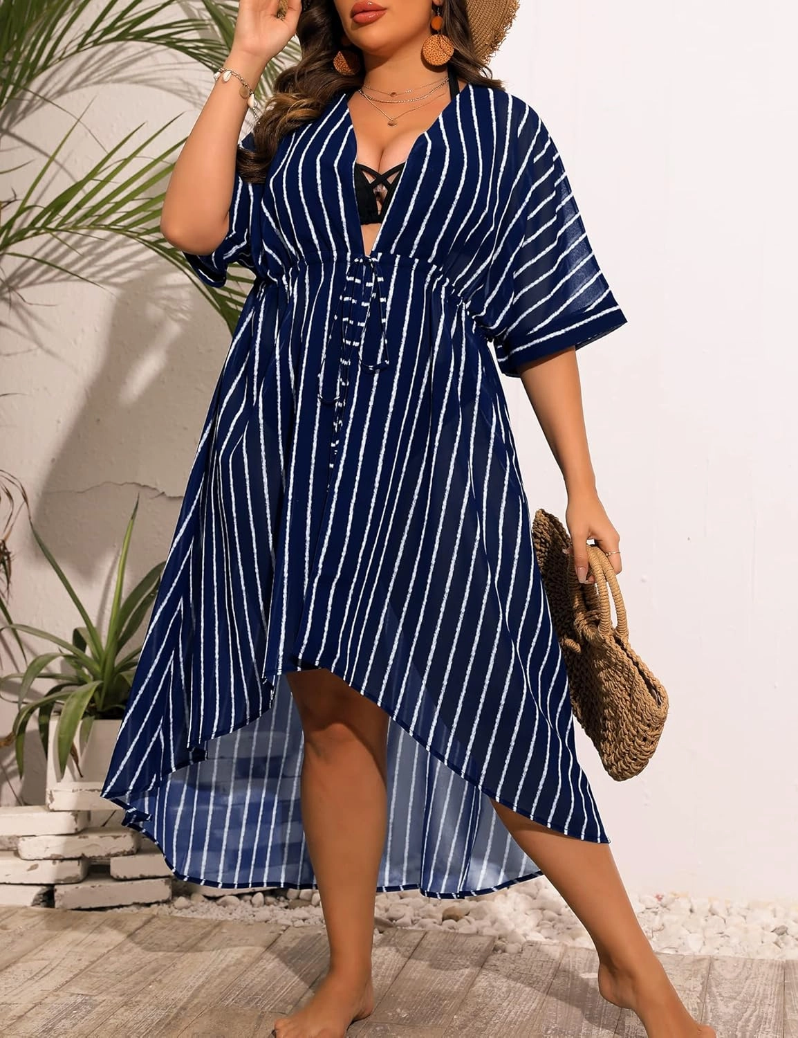 SWOMOG Women Cover Ups Plus Size Swimsuit Chiffon Kimono Long Cardigan Open Front Bathing Suit Summer Flowy Bikini Beachwear