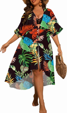 SWOMOG Women Cover Ups Plus Size Swimsuit Chiffon Kimono Long Cardigan Open Front Bathing Suit Summer Flowy Bikini Beachwear