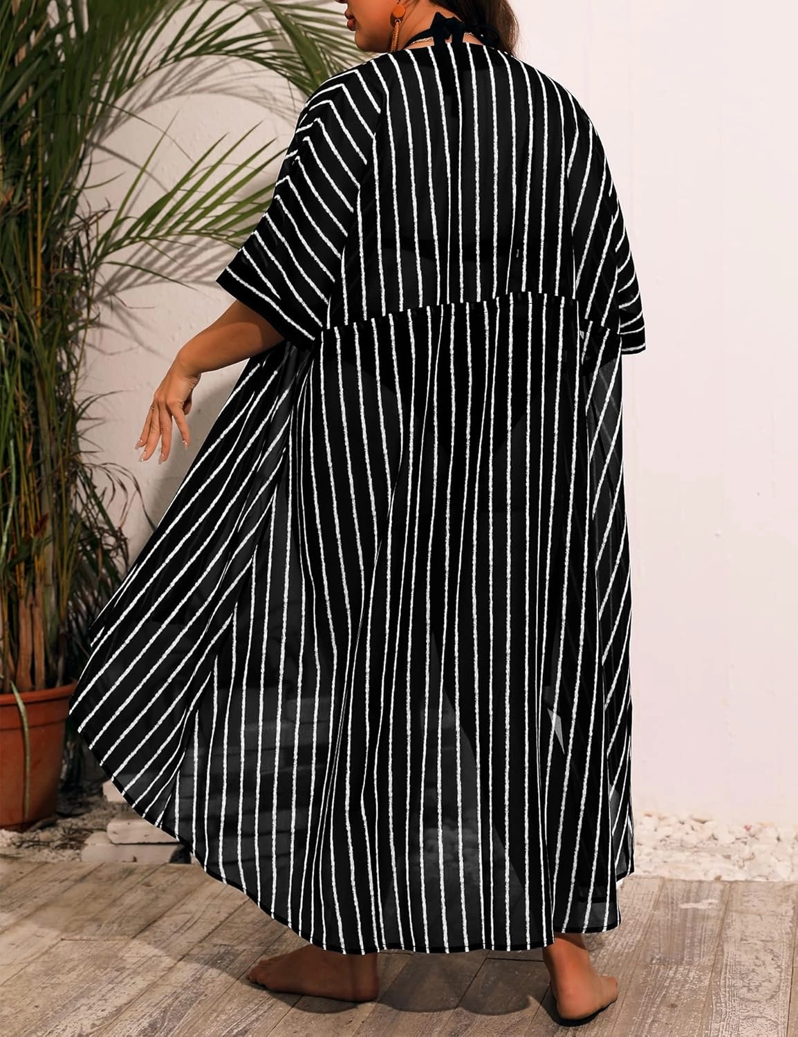 SWOMOG Women Cover Ups Plus Size Swimsuit Chiffon Kimono Long Cardigan Open Front Bathing Suit Summer Flowy Bikini Beachwear