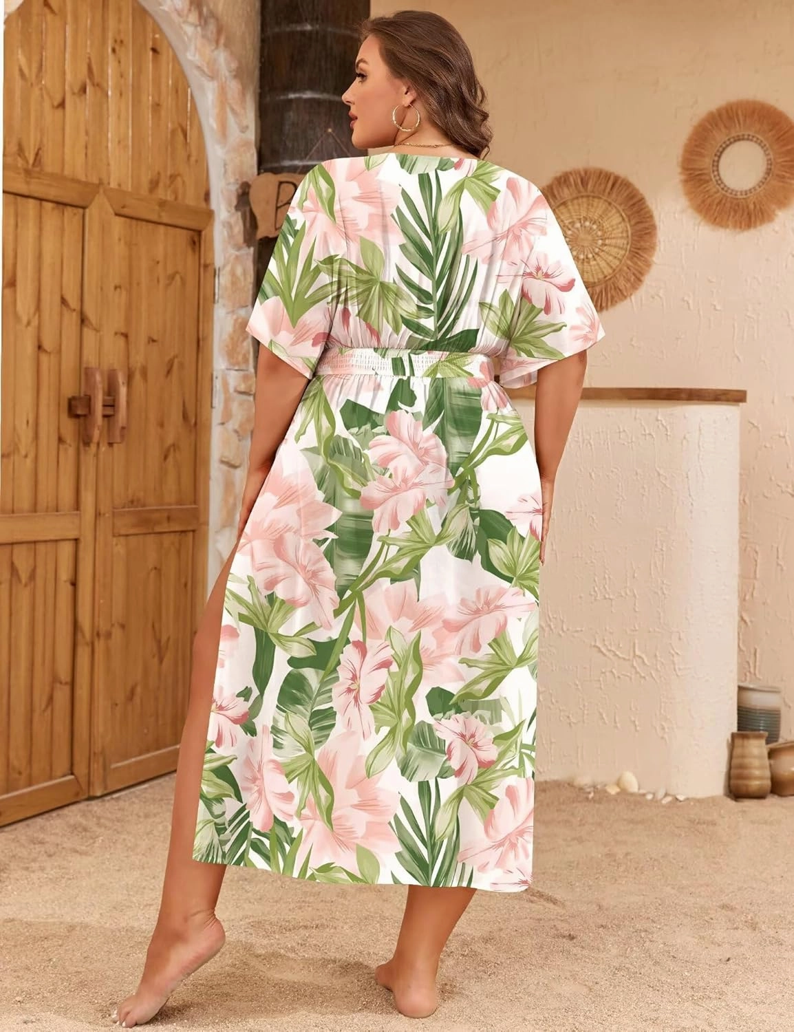 SWOMOG Women Plus Size Swimsuit Cover Up Bikini Bathing Suit Sexy Deep V Neck Swim Beach Dresses Summer Beachwear