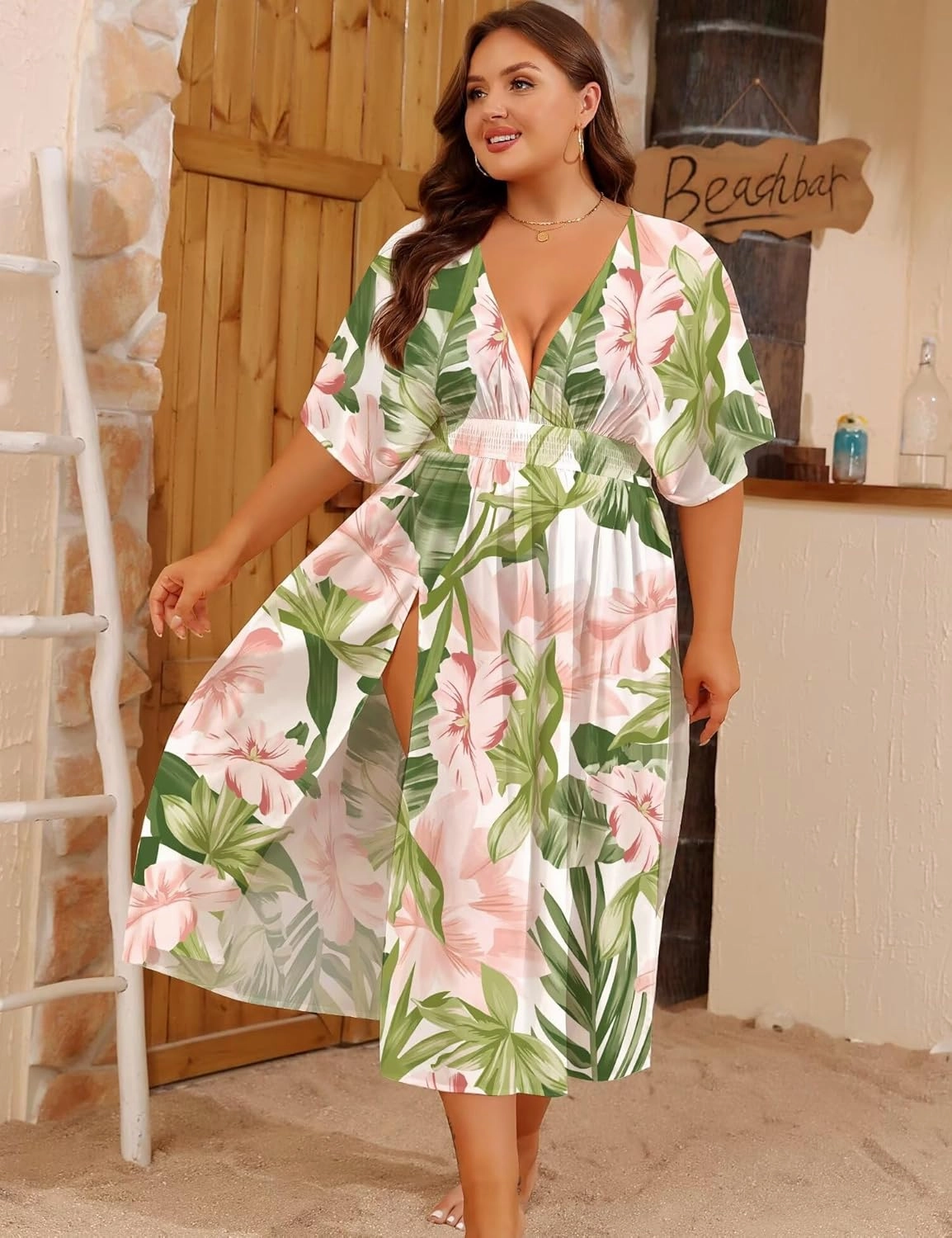 SWOMOG Women Plus Size Swimsuit Cover Up Bikini Bathing Suit Sexy Deep V Neck Swim Beach Dresses Summer Beachwear