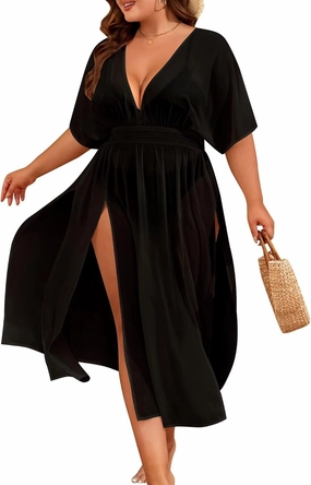 SWOMOG Women Plus Size Swimsuit Cover Up Bikini Bathing Suit Sexy Deep V Neck Swim Beach Dresses Summer Beachwear