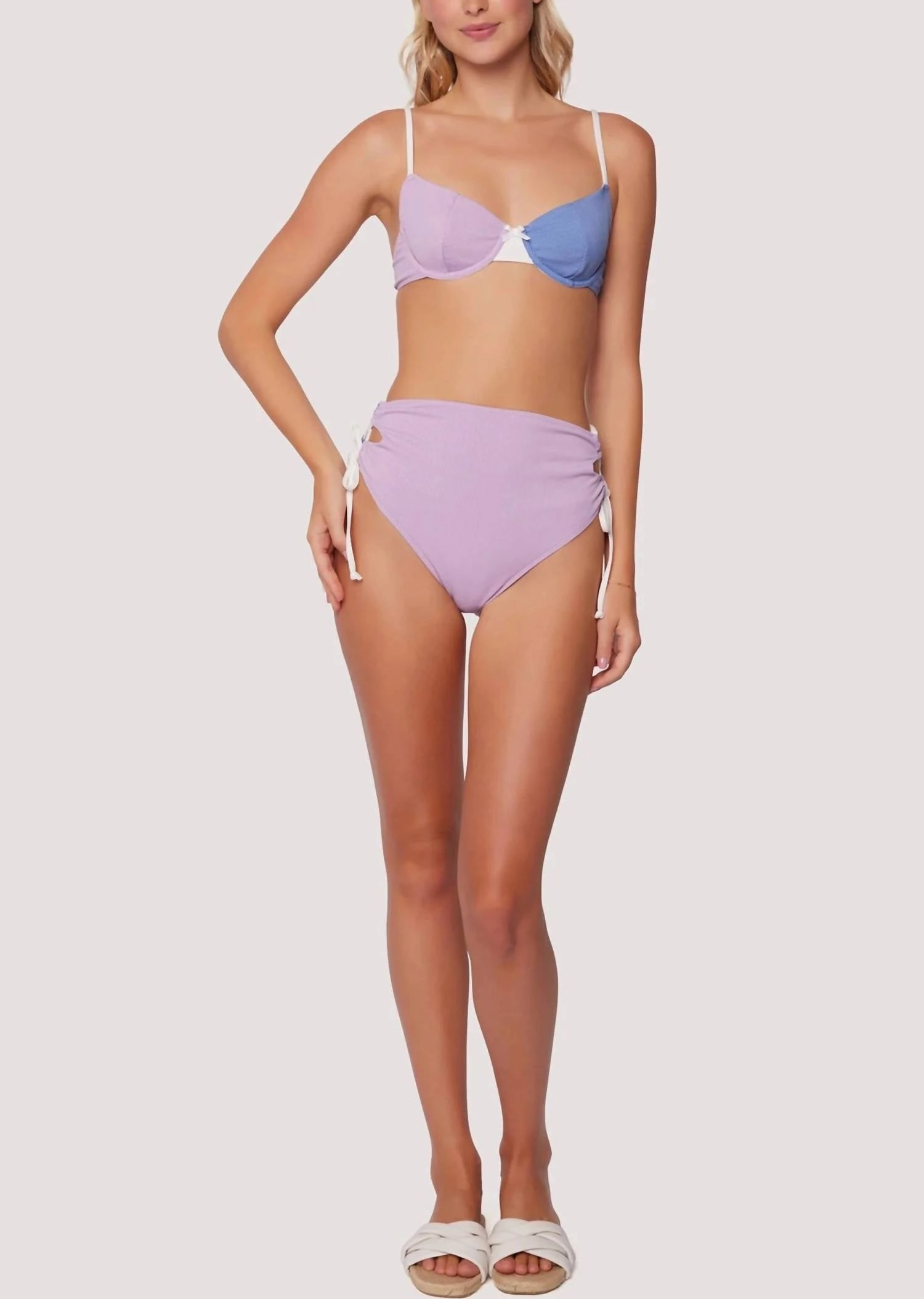 Tan Line Trio Bikini Bottom In Blue-Lavender-Cream
