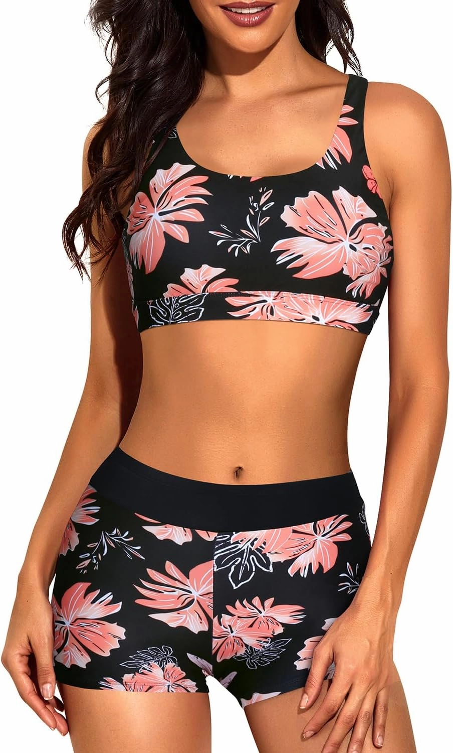 Tempt Me 3 Piece Tankini Swimsuits for Women Athletic Bathing Suits Swim Tank Top with Boy Shorts and Bra Modest Swimwear