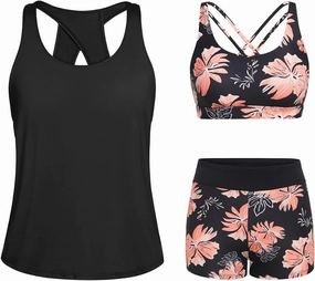 Tempt Me 3 Piece Tankini Swimsuits for Women Athletic Bathing Suits Swim Tank Top with Boy Shorts and Bra Modest Swimwear