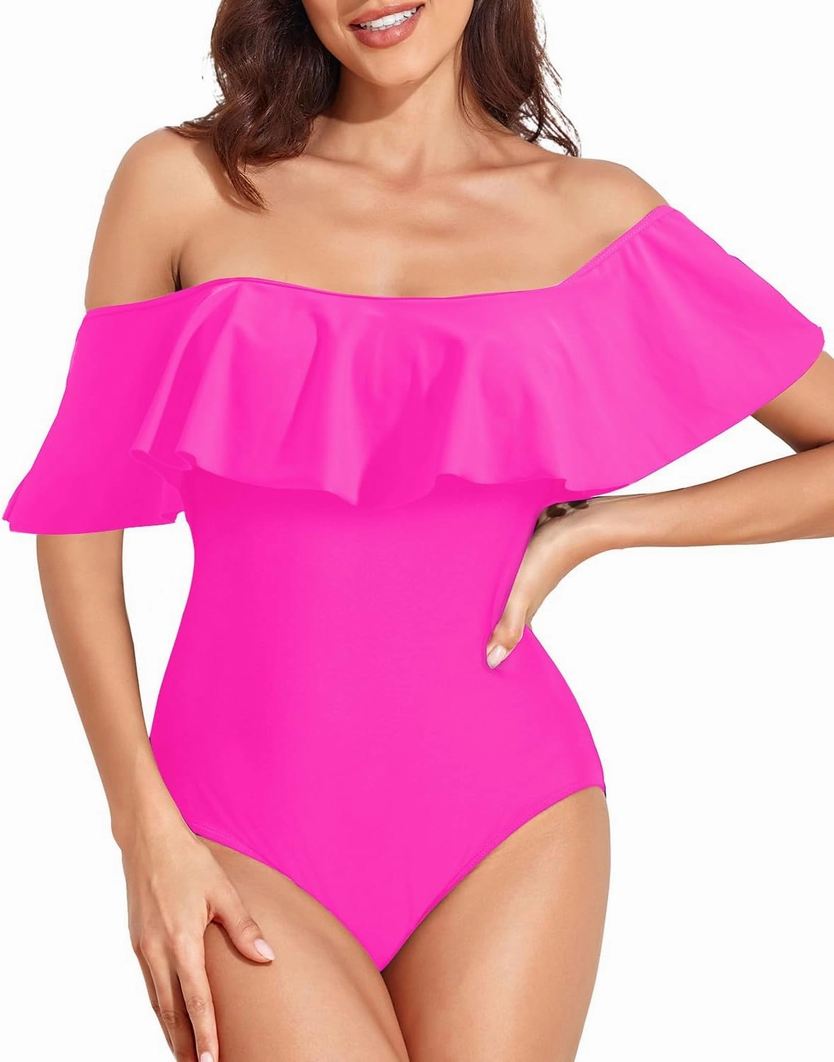 Tempt Me Off Shoulder One Piece Swimsuit for Women Ruffled Sleeves Retro Bathing Suits