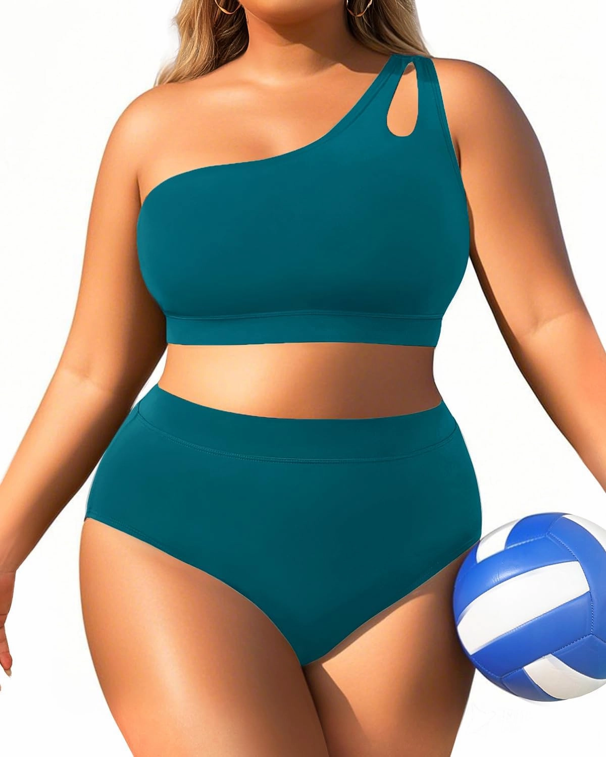Tempt Me Plus Size High Waisted Bikini Set for Women Two Piece One Shoulder Swimsuit Keyhole Bathing Suits