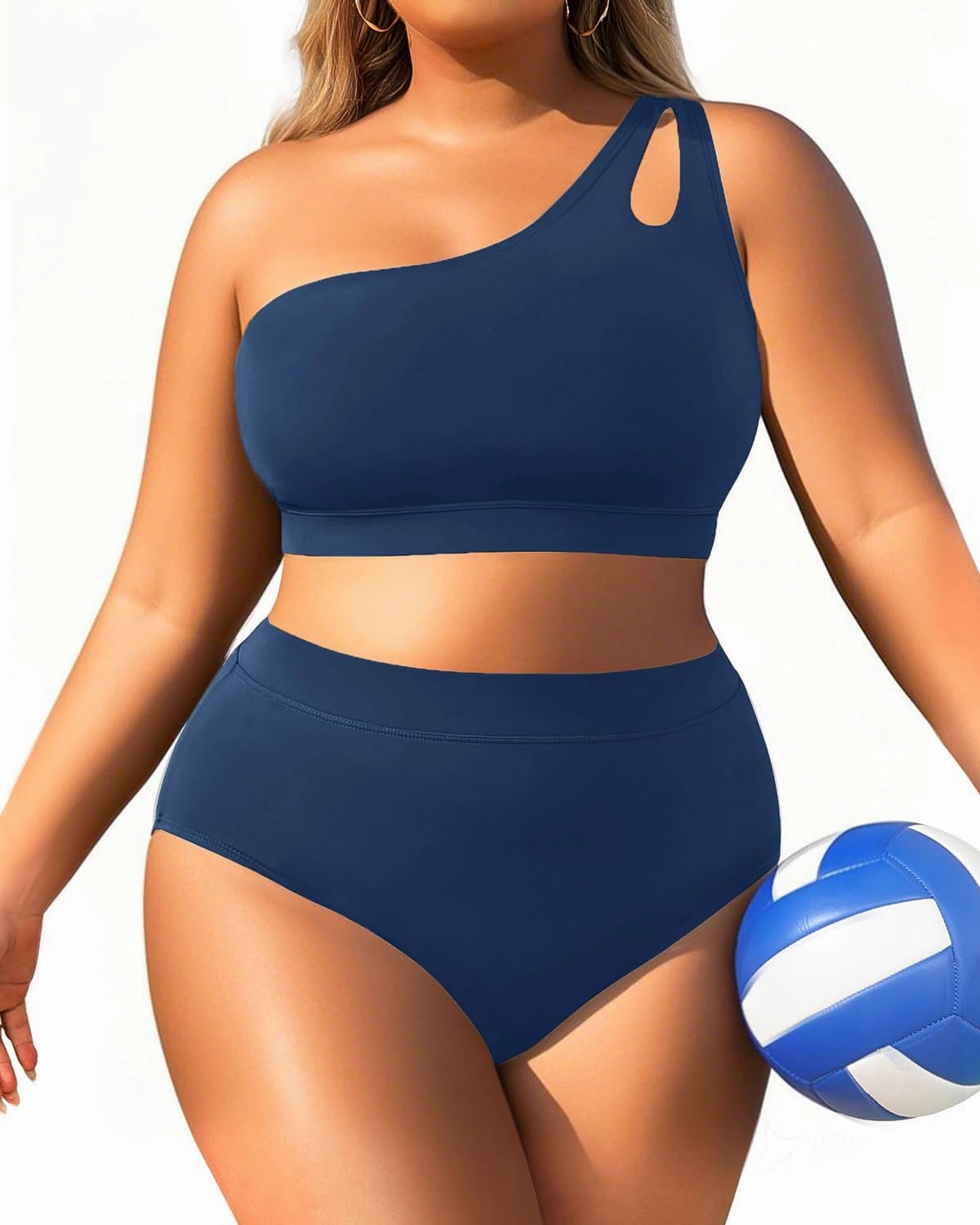 Tempt Me Plus Size High Waisted Bikini Set for Women Two Piece One Shoulder Swimsuit Keyhole Bathing Suits