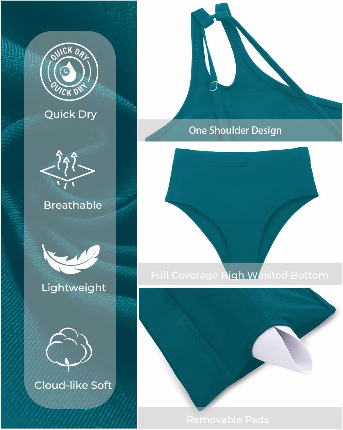 Tempt Me Plus Size High Waisted Bikini Set for Women Two Piece One Shoulder Swimsuit Keyhole Bathing Suits