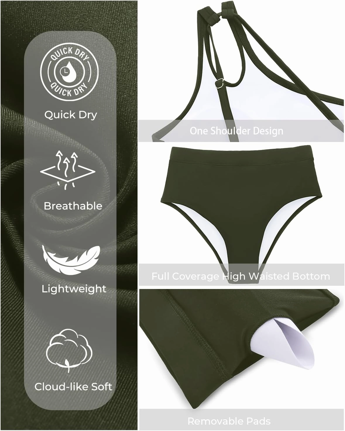 Tempt Me Plus Size High Waisted Bikini Set for Women Two Piece One Shoulder Swimsuit Keyhole Bathing Suits