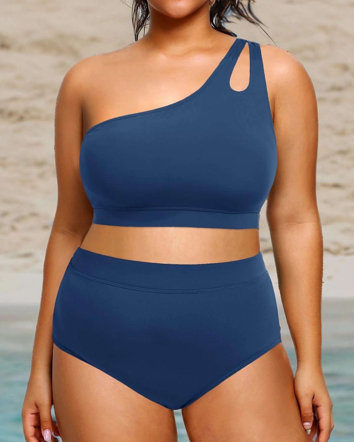 Tempt Me Plus Size High Waisted Bikini Set for Women Two Piece One Shoulder Swimsuit Keyhole Bathing Suits