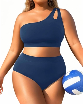 Tempt Me Plus Size High Waisted Bikini Set for Women Two Piece One Shoulder Swimsuit Keyhole Bathing Suits