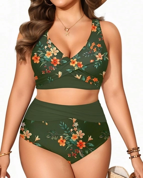 Tempt Me Plus Size Two Piece Bikini - Women High Waisted Swimsuits Bathing Suit Swimwear