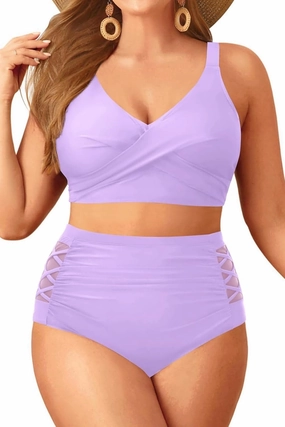 Tempt Me Plus Size Two Piece Swimsuit - High Waisted Bikini Set Tummy Control Bathing Suits for Women