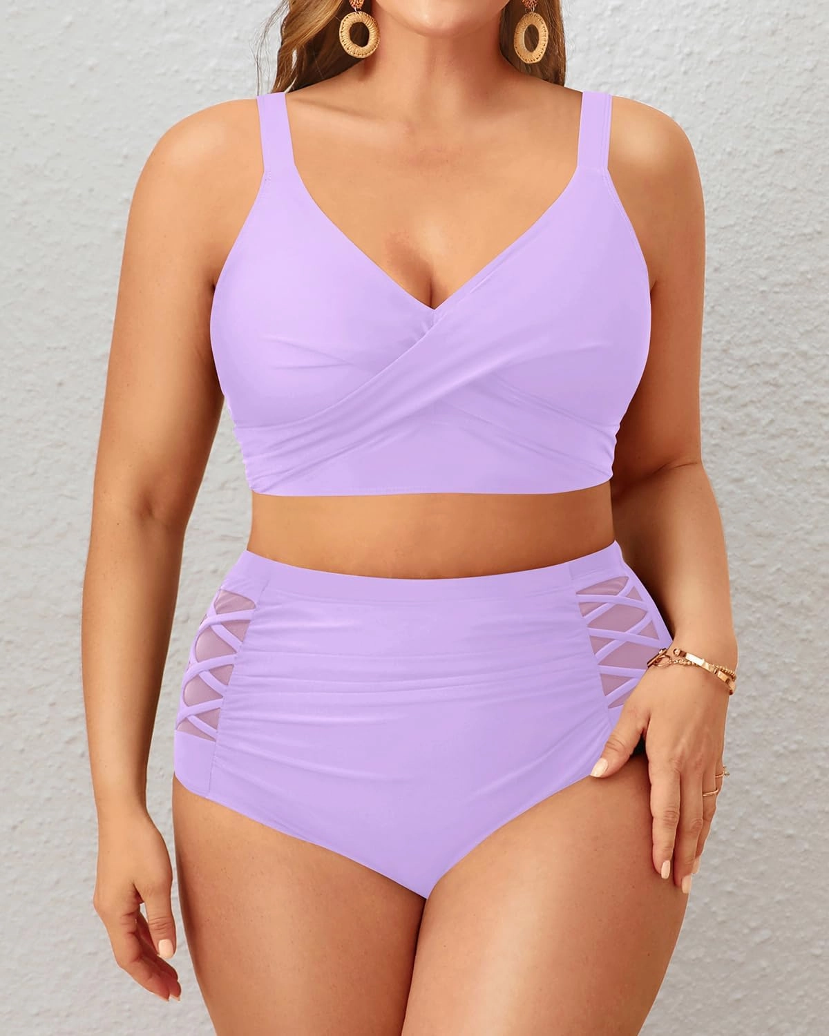 Tempt Me Plus Size Two Piece Swimsuit - High Waisted Bikini Set Tummy Control Bathing Suits for Women