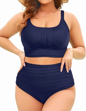 Tempt Me Plus Size Two Piece Swimsuit - Ribbed High Waisted Bikini Sets for Women Tummy Control Bathing Suits 2025 Swimwear