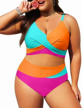 Tempt Me Plus Size Two Piece Swimsuit - Women High Waisted Bikini Set Tummy Control Bathing Suits