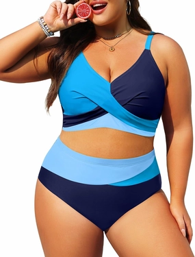 Tempt Me Plus Size Two Piece Swimsuit - Women High Waisted Bikini Set Tummy Control Bathing Suits